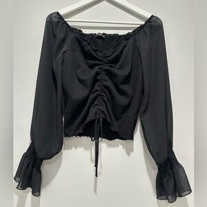 NEW Shinestar black ruched front blouse size L NWOT